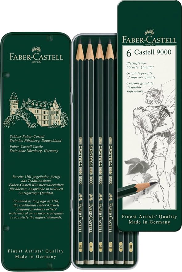 Faber-castell 9000 Tin Of 6 (hb,b,2b,4b,6b,8b)