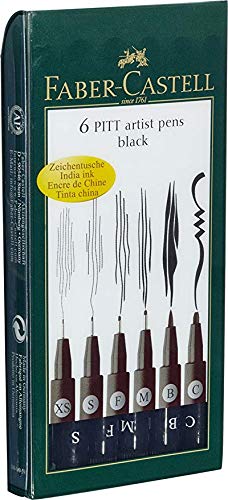 Faber Castell Pitt Artist Pen Set (pack Of 6 Black(xs, S, F, M, B, C)