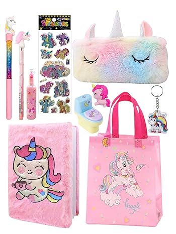 Le Delite Unicorn Fur Diary For Girls, Unicorn Furry Notebook For Girls With Fur Pencil Box, Unicorn Pen, Unicorn Bullet Pencil , Unicorn Eraser(pack Of 5),