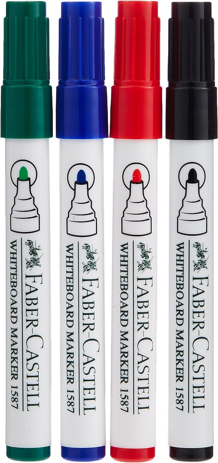 Faber-castell Whiteboard Marker Bullet Set Of 4pc + Duster, Assorted, 1587d