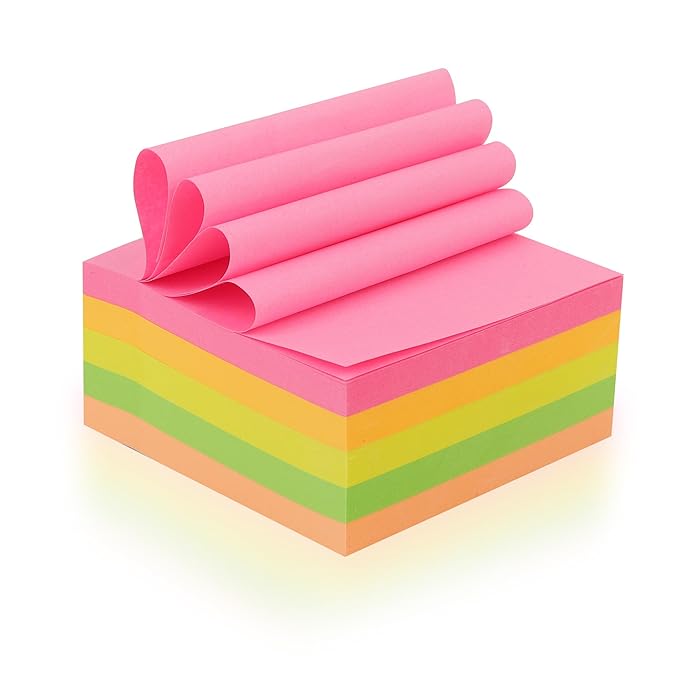 400pcs Super Sticky Note Pad, Plain Notes For Lists And Longer Notes, Bright Neon Colors Size 3x3 Inch