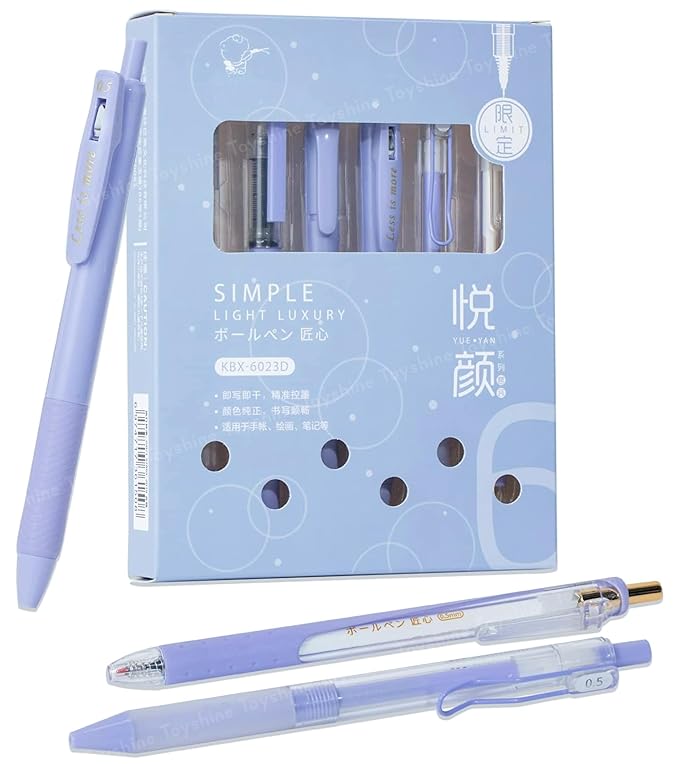 6 Pcs Kawaii Click Action 0.5mm Neutral Pens Set High Aesthetic Value Fast Drying Kids Stationery Gift - Purple
